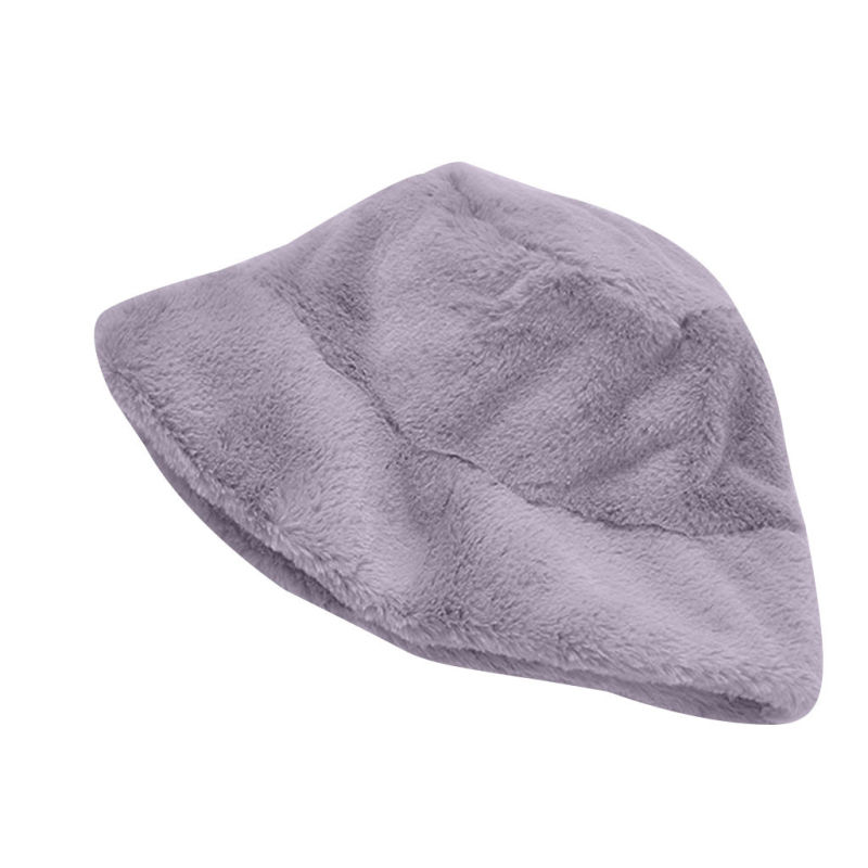 Wholesale Wide Brim Artificial Fur Lady Bucket Hat for Winter