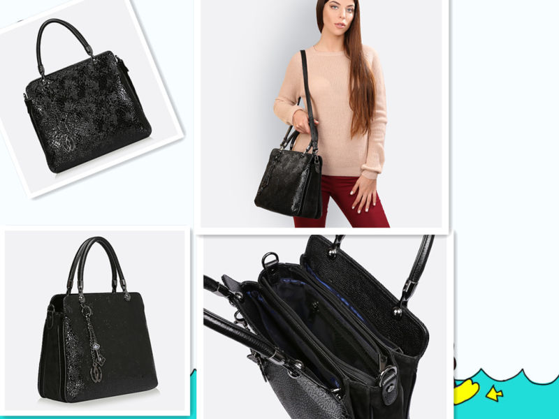 Guangzhou Factory Fashion Designer Black PU Leather Lady Handbag