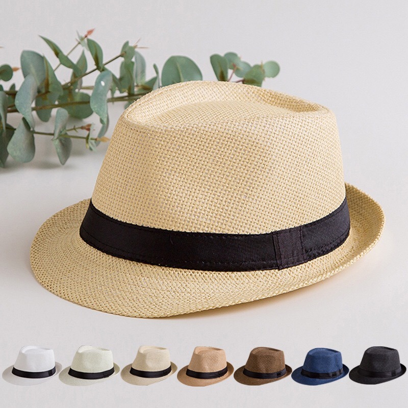 Summer Plain Pastoral Beach Panama Hat Flat Wide Brim Fedora Paper Straw Hat