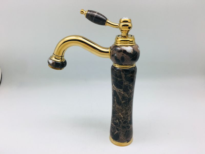 Short / High Counter Basin Mixer Tap with Long Spout with Marble Stone