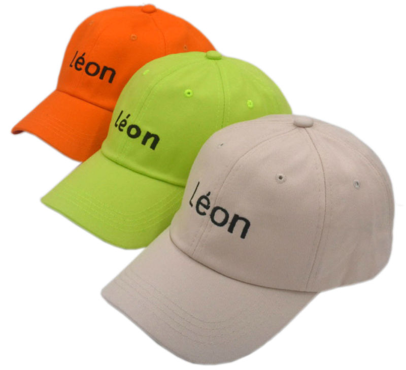 100% Cotton Unstructured 6 Panel Neon Color Cotton Twill Leon Embroidery Baseball Cap Hat