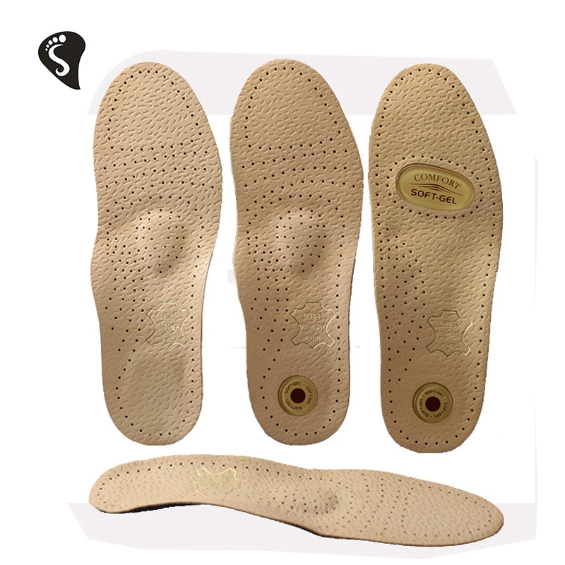 Custom Direct Factory Genuine Sheepskin Leather Orthotic Shoes Insoles with Gel Cushion
