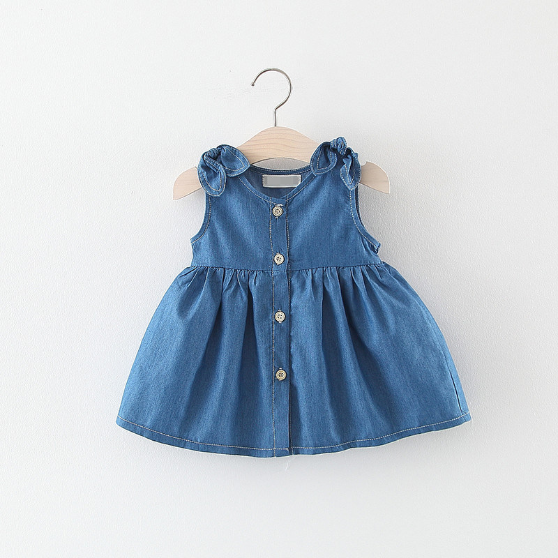 Summer Baby Girl Simple Korean Sleeveless Soft Denim Dress