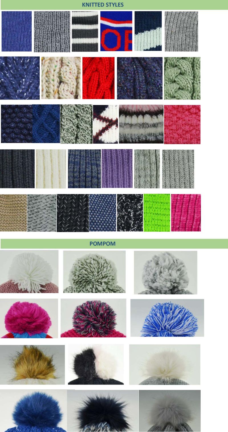 BSCI Colorful Jacquard 100% Acrylic Knitted Beanie Hats Rolled up Pompom Hats