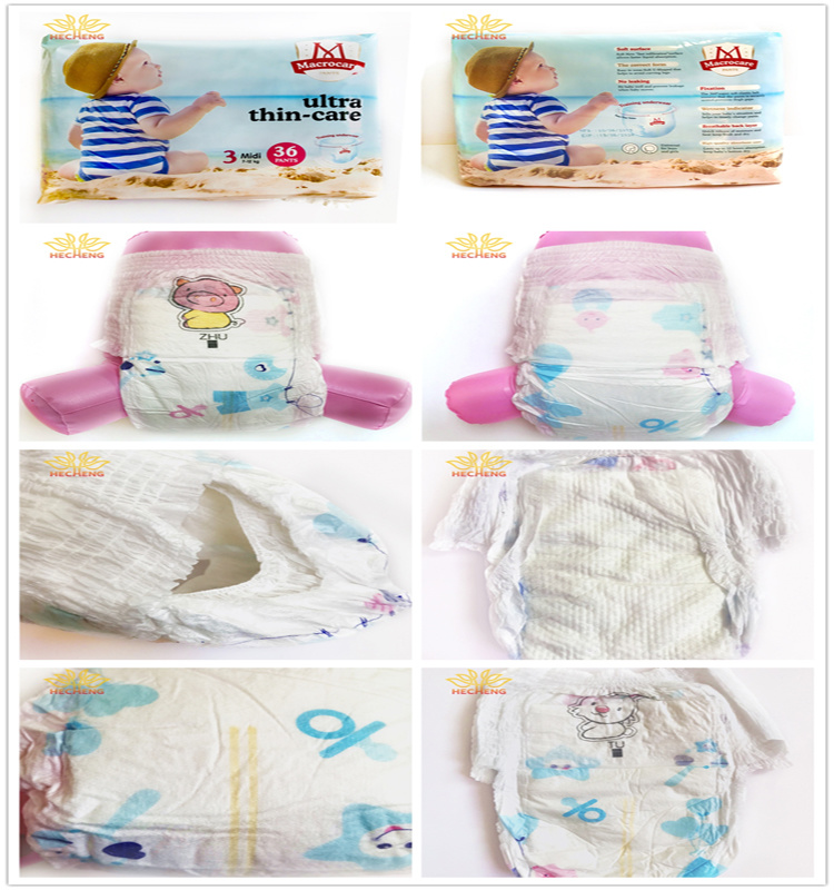Disposable Colored Wood Pulp Core Pants Diaper for Baby