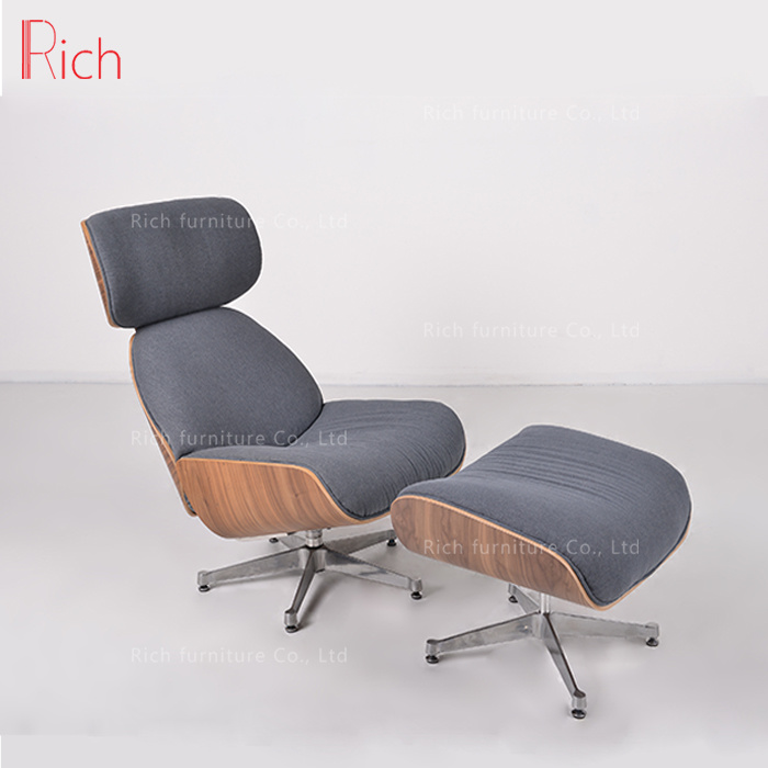 Office Furniture Blue Fabric Lounge Chair with Footstool