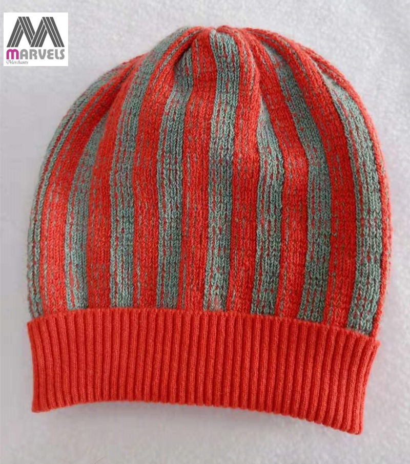 Children Knitted Stripe Color Contrast Beanie