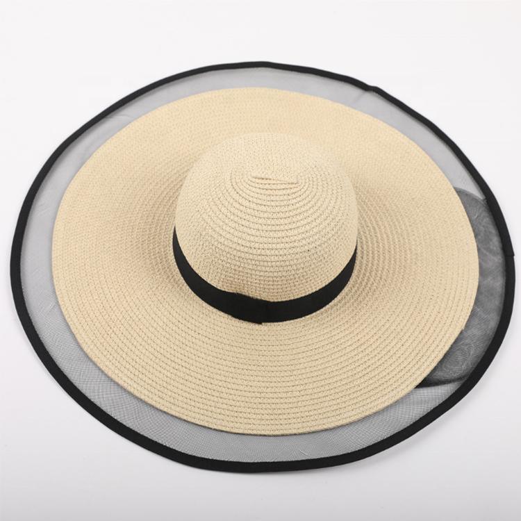 Women's Travel Brim Summer Large Beige Straw Hat for Beach
