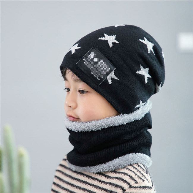 Cute Children's Winter Wool Hat Bib Suit Fashion Korean Version Thickened Warm Knit Hat
