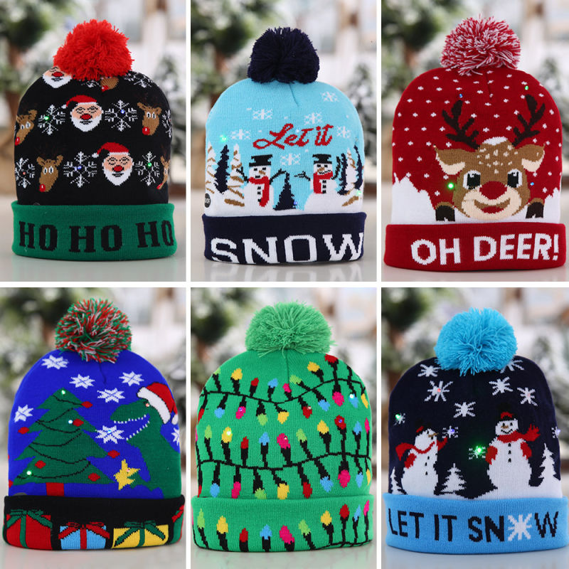 Fashion Christmas Decorations Adult Children Knitted Luminous Hats