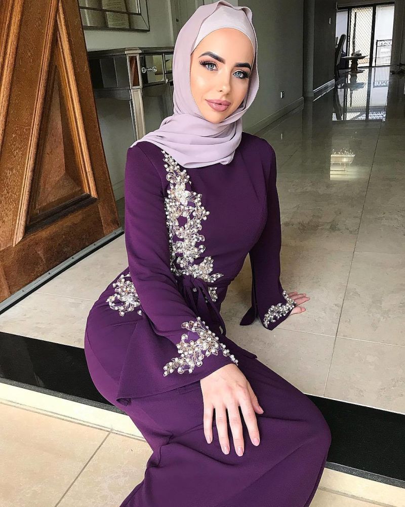 Womens Kaftan Gold Embroidered Fancy Abaya Evening Gown Muslim Maxi Dress