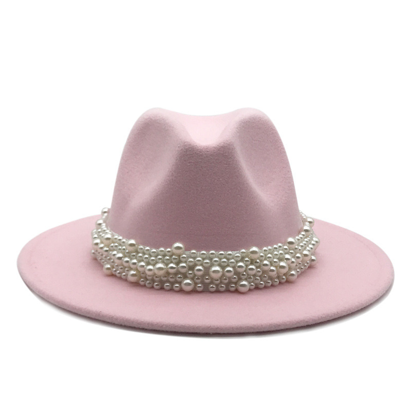 Fedora Hats Women Wide Brim Hat Wool Two Toned Fedora Hat with Pearl