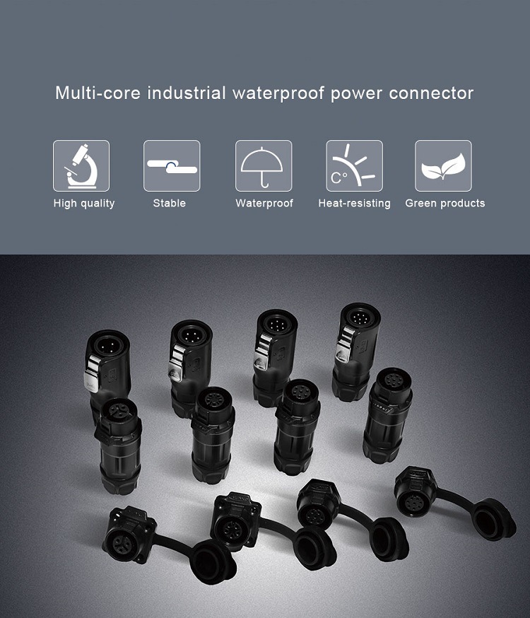 Waterproof IP67 3 Pin Waterproof Connector with Screw Locking Wire Design