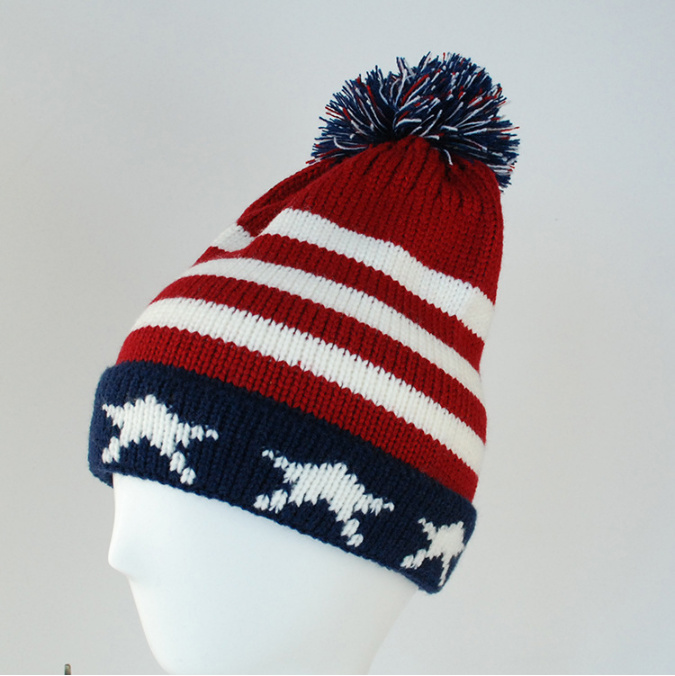 UK Beanies Five Stars Hats Winter Knitted Hats with Pompom