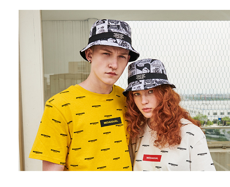 Custom Cacuss Cotton Bucket Hat, Comic Print Fisherman Hat Summer, Spring, Autumn Cap Unisex