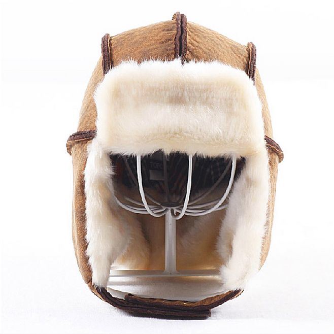 Russian Winter Earflaps Lamb Fur Leather Trooper Hat Australian Shearling Sheepskin Ushanka Trapper Hat
