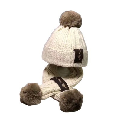 Winter Winter Hat Scarf with Fur Ball Fashion 3-7 Years Old Boys and Girls Warm Children Hat Set