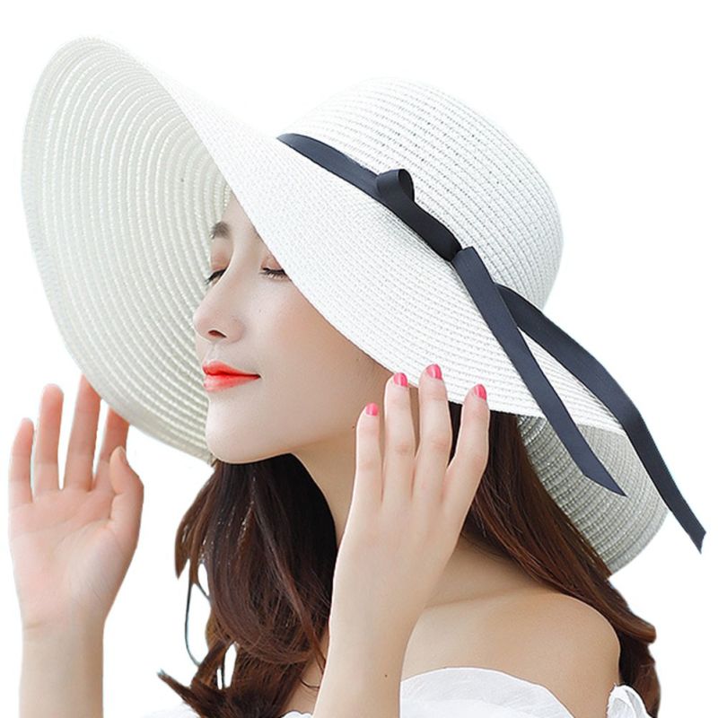 China Sombrero Straw Hat Wholesale Wide Brim Floppy Fold Summer Beach Women Straw Hat