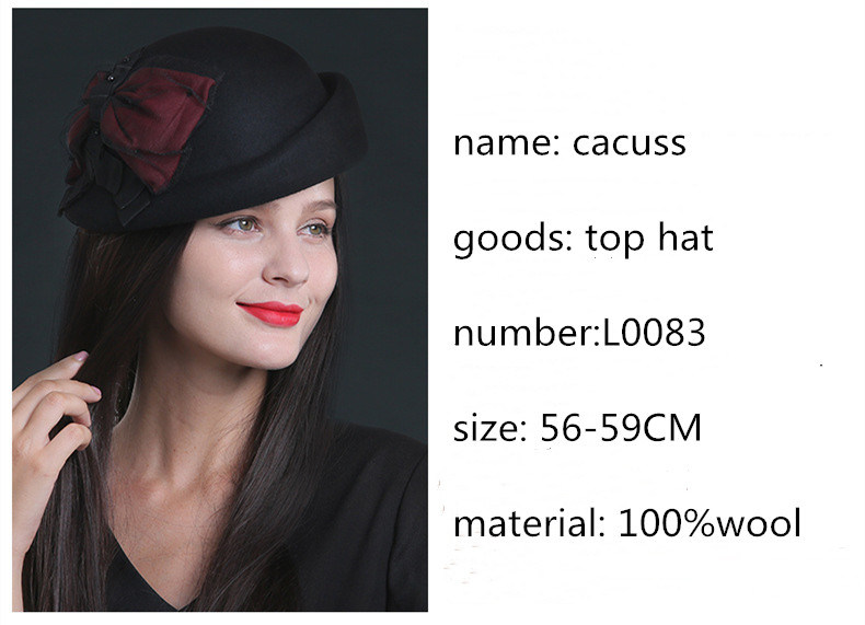 Custome Beret Hat Ladys' Top Hat, Wool Cap Hat with Bowknot Cap Hat 6