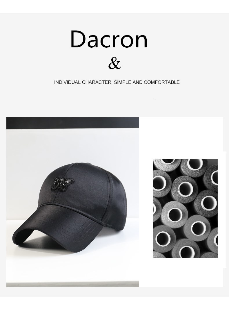 Custom Dacron Baseball Cap Hat, Unisex Woven Label Embroidery Butterfly Cap, 6 Panels Sport Caps