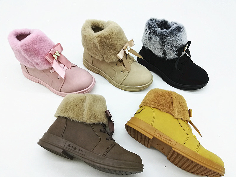 Child Baby Girl Kids Fur / Leather Casual Flat Boot Shoes