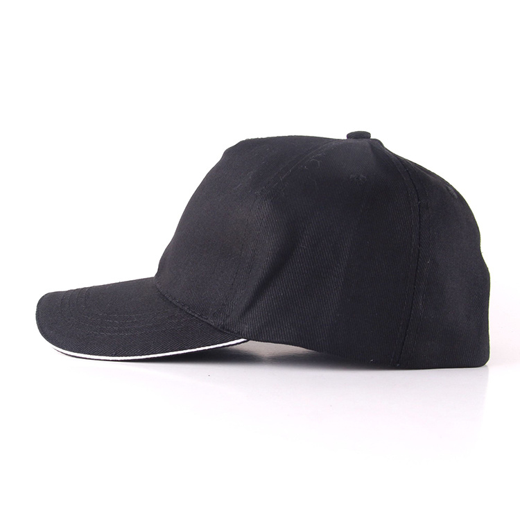 Black Baseball Cap 5 Panel Cotton Sport Hats for Promotion