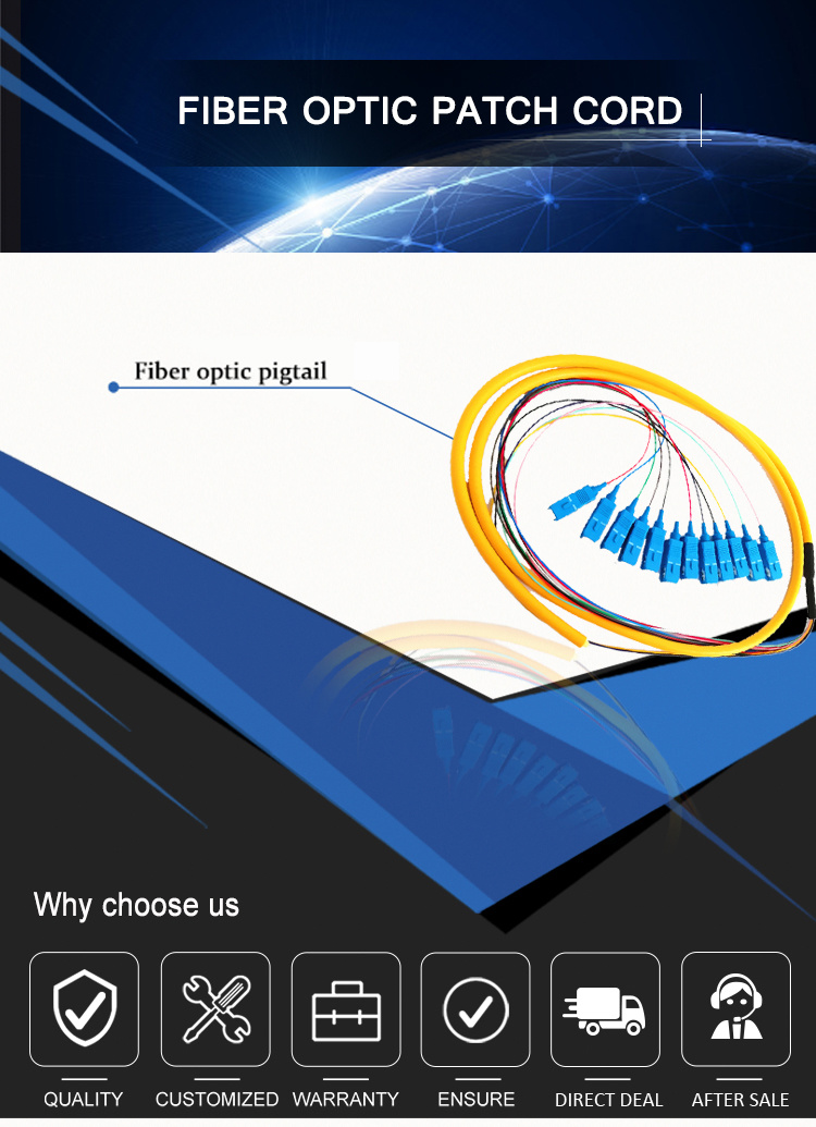 Sc 12 Core Fanout Fiber Optic Pigtails Sm Simplex 12 Core Optical Fiber Pigtail /Cord Cable