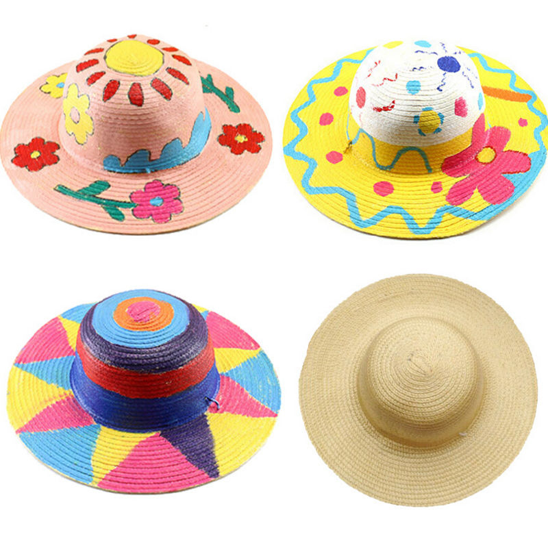 Children DIY Straw Hats Creative Art Painting Straw Hat Custom Design Beach Sun Hat Kids DIY Gifts