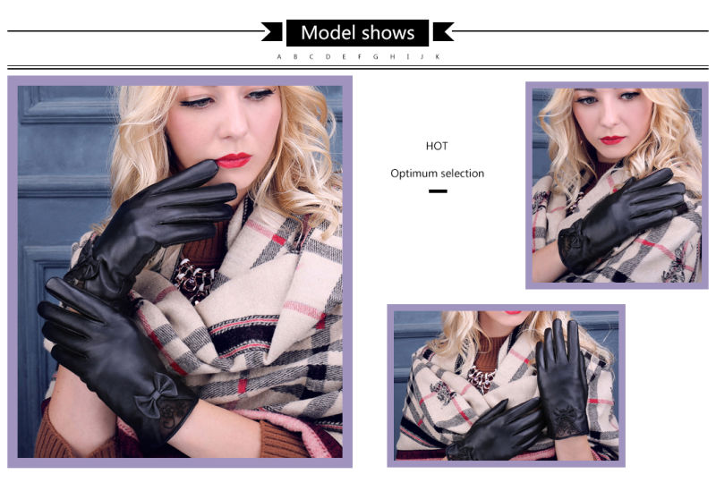 Ladies Leather Glove Ws2009 Winter Sheepskin Fashion Warm Driving Training Hand Women Leather Gloves with Lace
