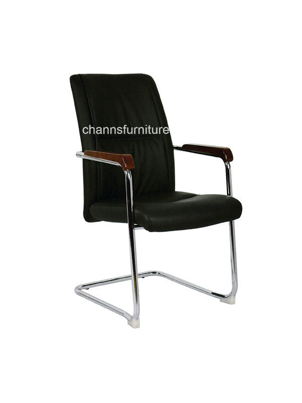 Modern Black Leather Meeting Chair with Solid Wood Arm (CAS-EC1830)