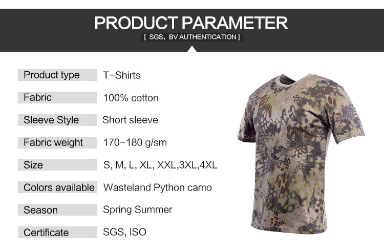 Hunting Camo Print Short Sleeves T Shirts Wasteland Python Camo Army T Shirts