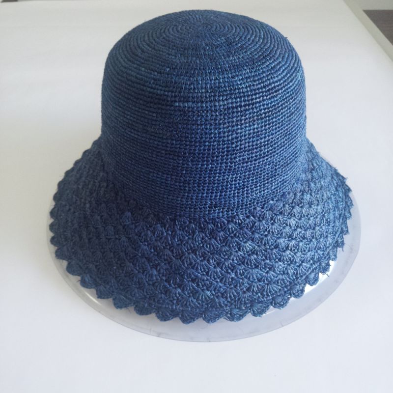 Hot Sale Custom Plain Straw Bucket Hat Cloche Hat Sun Hat with Bowknot Ribbon