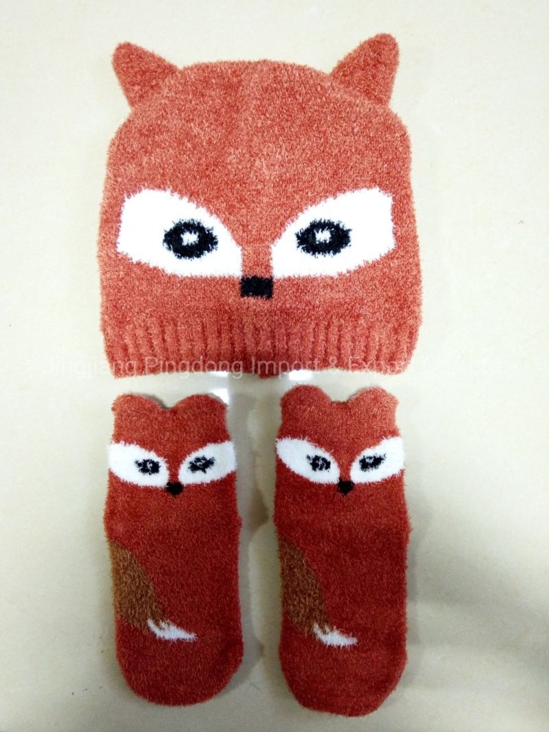 Wholesale Cute Cartoon Knit Hat and Fluffy Socks Combination Children's Hat Children's Home Socks