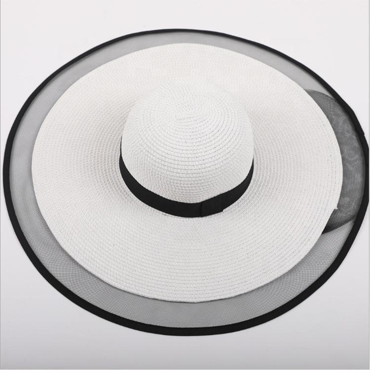 Women's Travel Brim Summer Large White Straw Hat for Beach