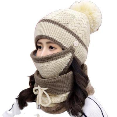 Winter Hat Lovely Warm Knit Cotton Hat Suit Autumn Winter Cycling Ear Protector Mask Wool Hat