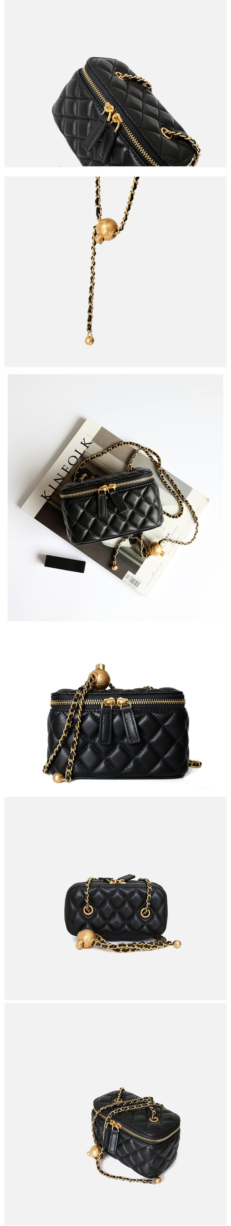 Fragrance Style Sheepskin Leather Small Square Lady Shoulder Bag with Chain