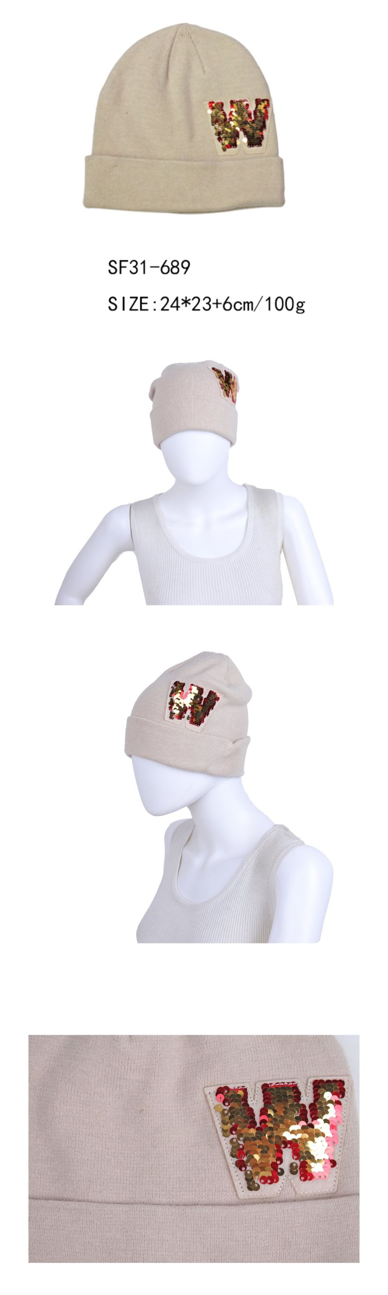 Nice Lady Winter Hat with Sequins Embroidery Fashion Beanie 2021