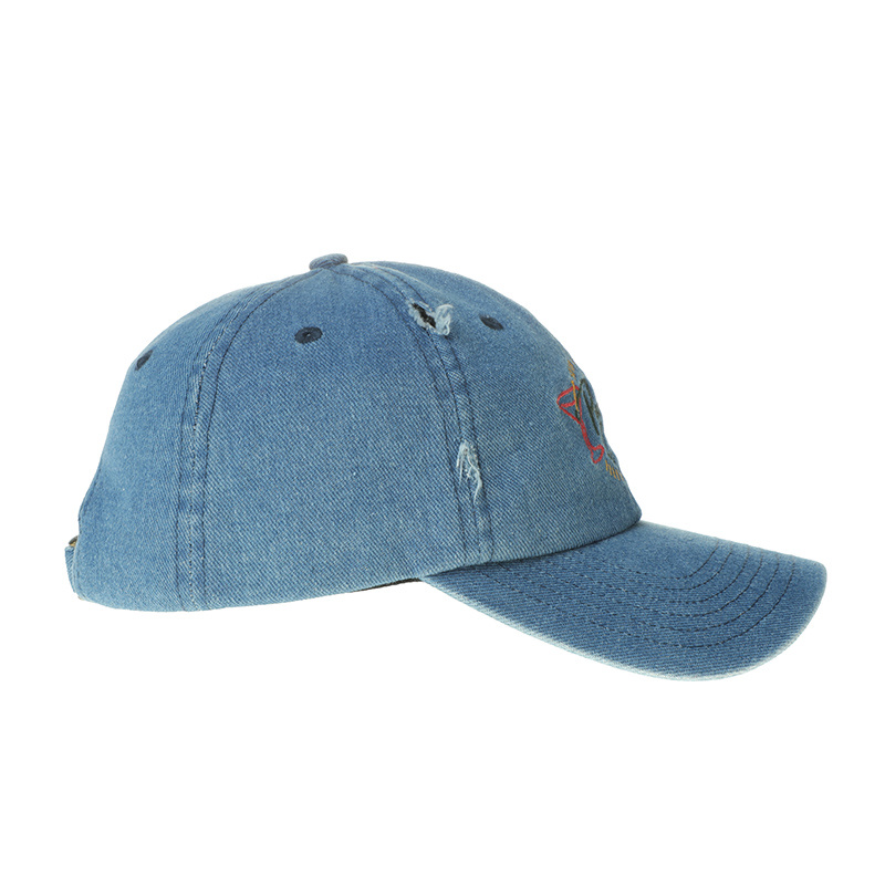 Distressed Dad Washed Hat Made of Denim Unstructured Baseball Cap