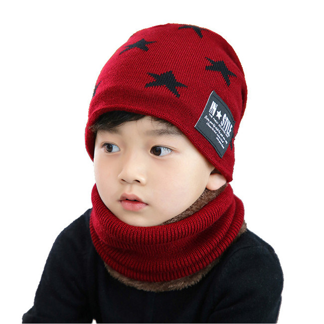 Cute Children's Winter Wool Hat Bib Suit Fashion Korean Version Thickened Warm Knit Hat
