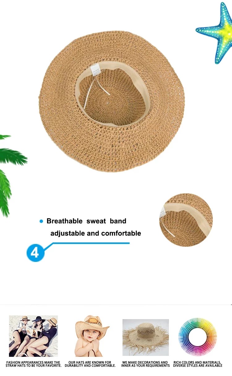 Wholesale Paper Crochet Foldable Sun Straw Hat for Beach