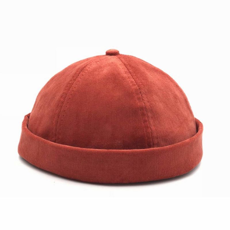 Adjustable Beanie Corduroy Rolled Cuff Brimless Baseball Cap Without Visor
