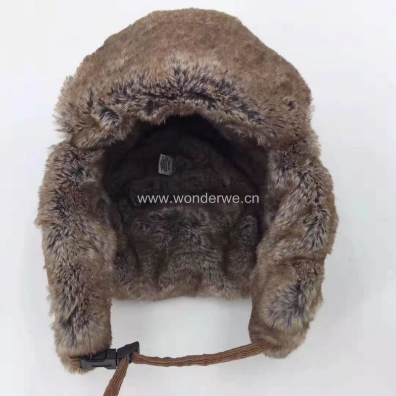 Unisex Use Brown Color Cord Cotton Winter Hat with Fur Earflaps