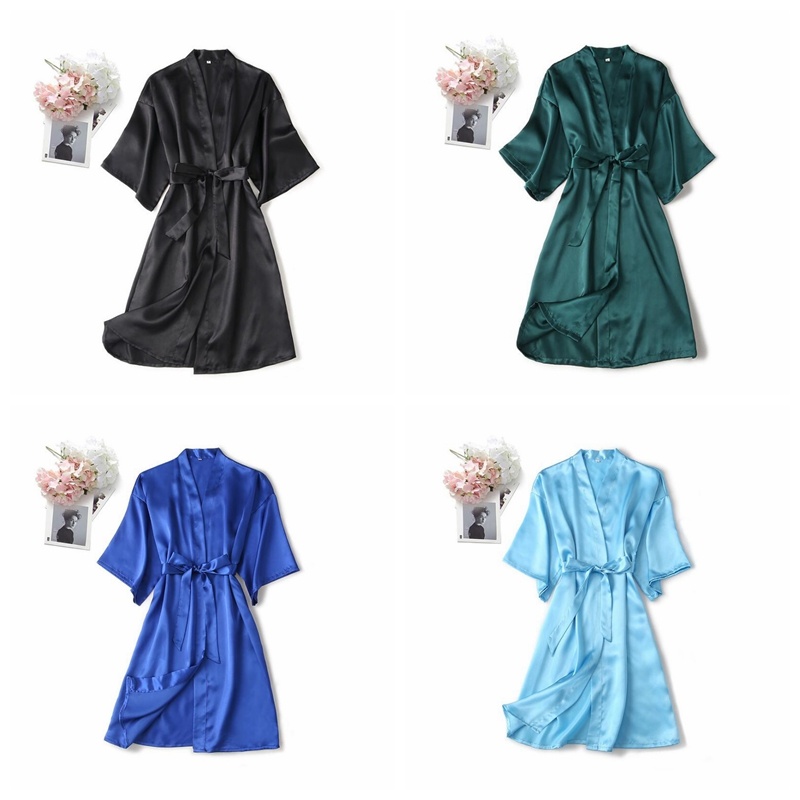 Silk Fabric Short Bath Robe Women Sleepwear Short Kimono Robe
