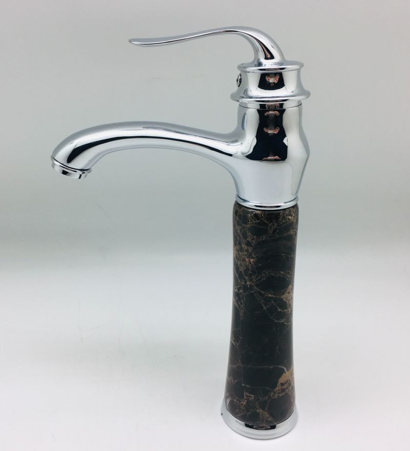 Short / High Counter Basin Mixer Tap with Long Spout with Marble Stone
