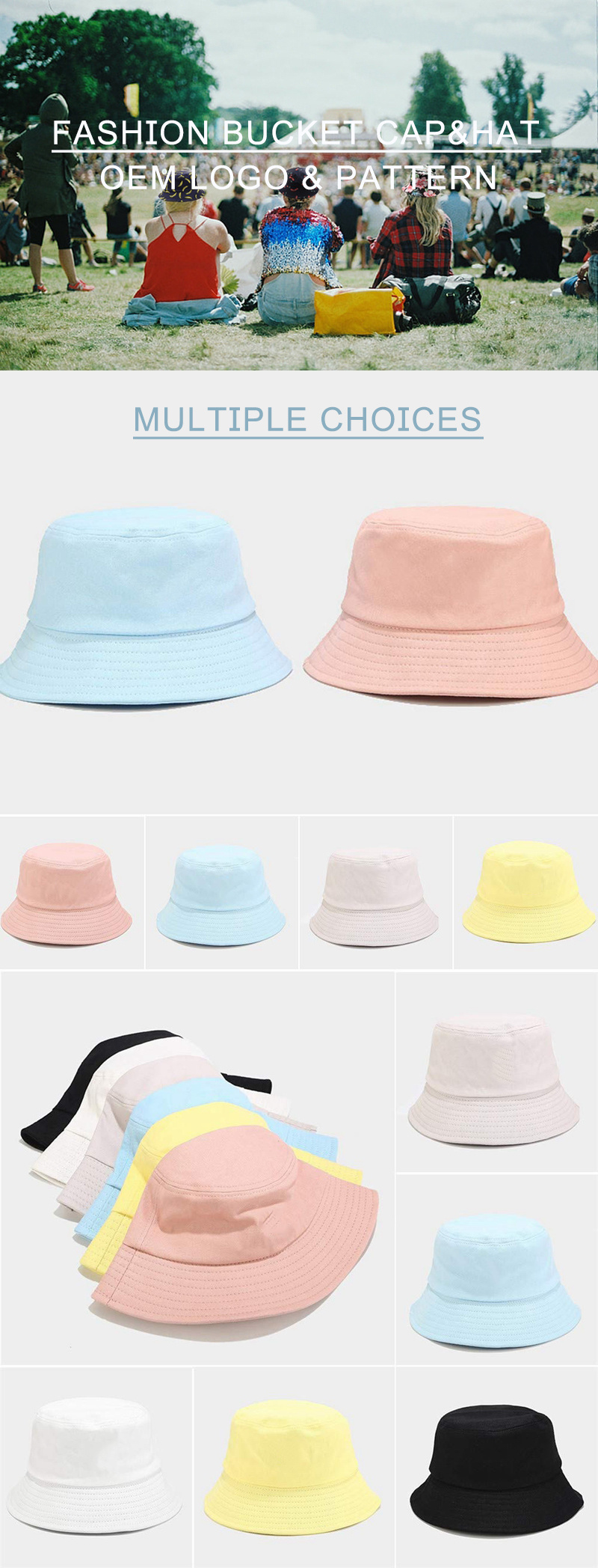 Unisex Flat Embroidery 100% Polyester Fisherman Hats Bucket Caps