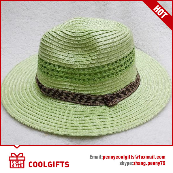 Trilby Paper Straw Hat with Belt for Gift