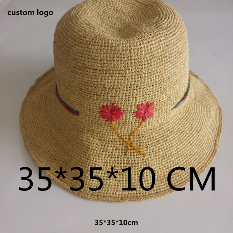 Cloche Hat Sun Hat Raffia Straw Bucket Hat with Bowknot Ribbon