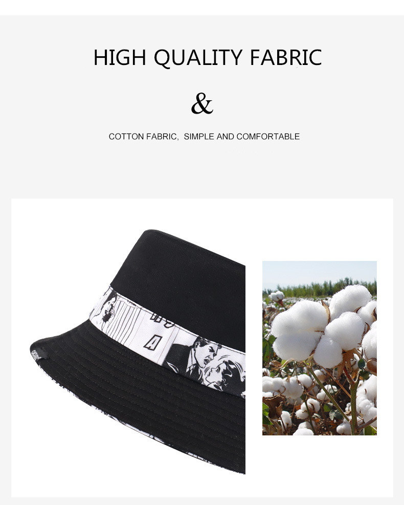 Custom Cacuss Cotton Bucket Hat, Comic Print Fisherman Hat Summer, Spring, Autumn Cap Unisex 3