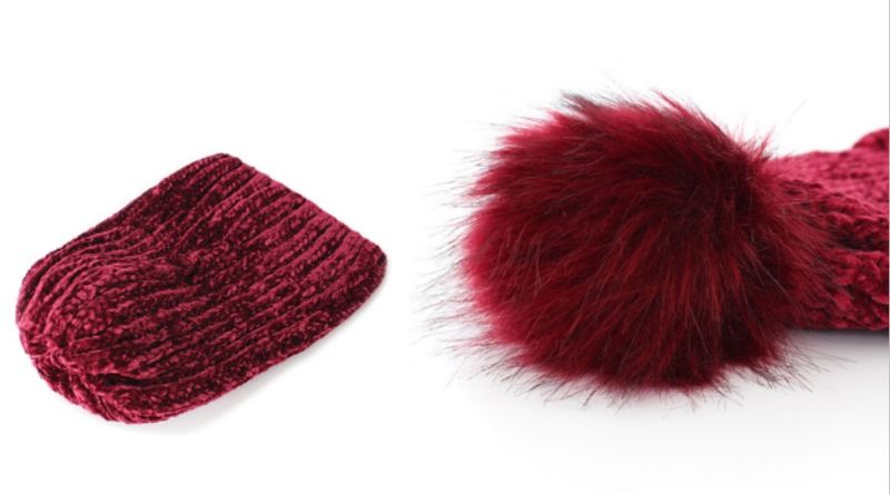 Women Ladies POM POM Knitted Chenile Hats for Winter