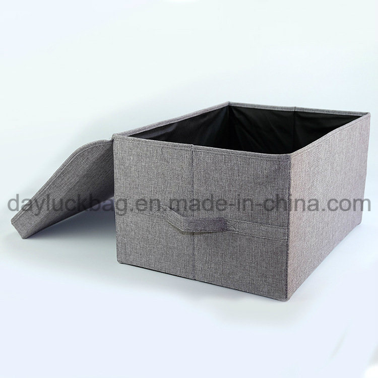Grey Cube Fabric Bin Organizer Non Woven Collapsible Fabrics Storage Box with Lid